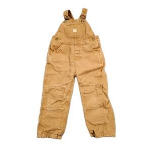 Carhartt Overalls Bib Kids Size 4T Tan Canvas Flannel Lined Double Knee Outdoor